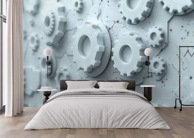 3d illustration of gears over white background with vignette effect Wall mural