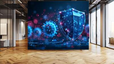 3D rendering of a cyber security concept with a shield and virus Wall mural