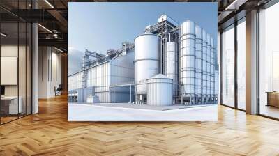 Big tank for store grain in feed manufacturing. Agricultural silo at feed mill industry Wall mural