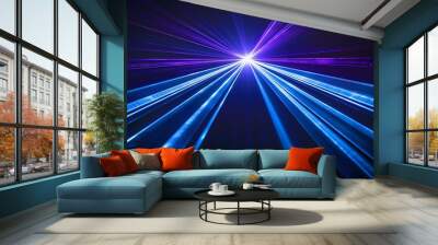 Blue and violet beams of bright laser light shining on black background Wall mural