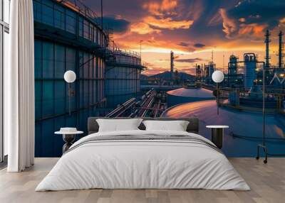 Natural gas storage industry and global market consumption. Gas tank in petroleum refinery Wall mural