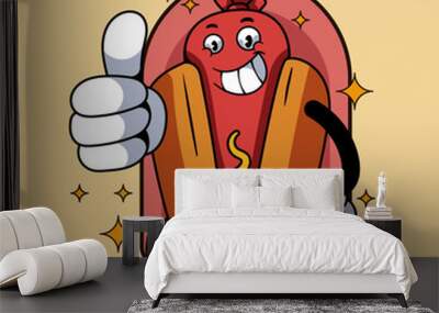 OK Hotdog Mascot Character Illustration Vintage Wall mural