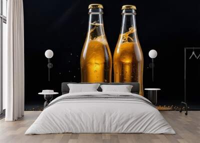 bottle of beer on a black background Wall mural