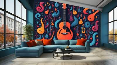 Musical intruments, Gittar, saxophone, sittar  Wall mural