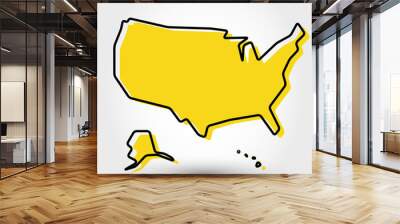 yellow outline map of USA Wall mural