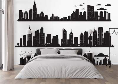 bundile of Building cityline silhouette vectors Wall mural