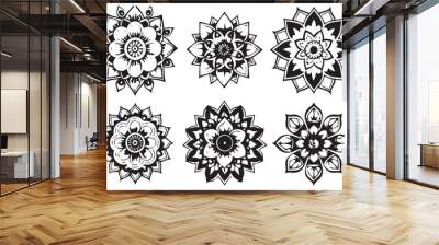 Mandala floral coloring page for adults relaxation, black and white mandala coloring page hand drawn outlined doodle line art, adult mandala for coloring page interior Wall mural