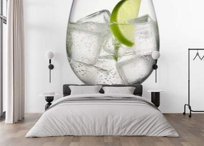 Gin tonic glass of water with ice isolated on white background. Wall mural