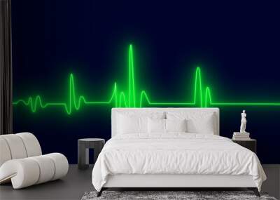 Cardiogram cardiograph oscilloscope screen blue illustration background. Emergency ecg monitoring. Blue glowing neon heart pulse. Heartbeat. Electrocardiogram Wall mural