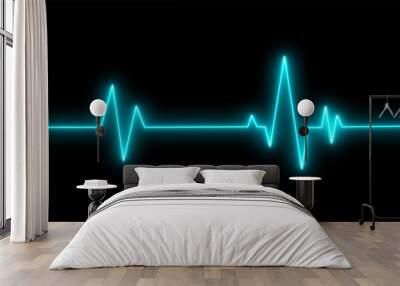 Cardiogram cardiograph oscilloscope screen blue illustration background. Emergency ecg monitoring. Blue glowing neon heart pulse. Heartbeat. Electrocardiogram Wall mural