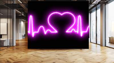 Cardiogram cardiograph oscilloscope screen blue illustration background. Emergency ecg monitoring. Blue glowing neon heart pulse. Heartbeat. Electrocardiogram Wall mural