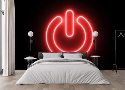 Neon power button icon on black background. start button start icon. Wall mural