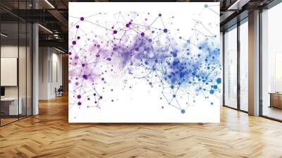 abstract network pattern with blue and purple dots and line on white background Wall mural