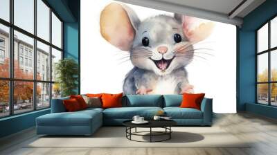 watercolor painting of a smiling baby mouse, soft colors, like in a children's book on white background, generat ai Wall mural