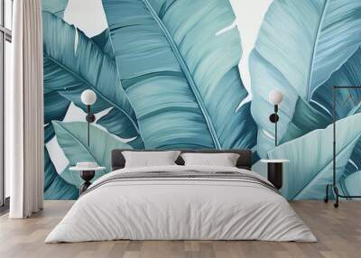 Watercolor tropical banana leaf pattern wallpaper with a light blue background Wall mural