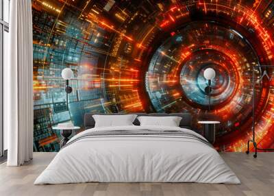 A futuristic tunnel of light and technology, where the boundaries of space and science fiction merge in a captivating visual journey Wall mural