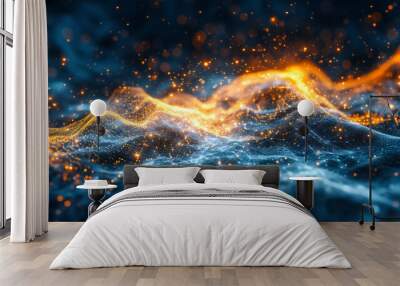 Abstract cosmic background with glowing light and particle textures, representing a dynamic and colorful space or galaxy scene Wall mural