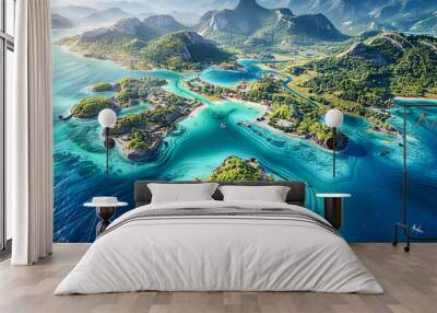 aerial view of a tropical island coastline, capturing the pristine beauty and tranquil waters of a s Wall mural