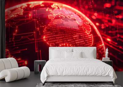 Digital networking and communication technology, abstract earth with global connections, modern blue design Wall mural