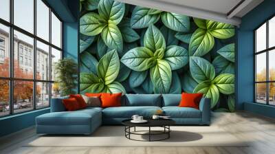 Fresh green mint leaves, vibrant and textured, perfect for a herbal or organic concept, emphasizing health and natural beauty Wall mural