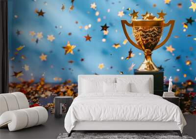 Gold Trophy and Award Concept, Champion Victory Symbol, First Place Winner and Celebration Wall mural