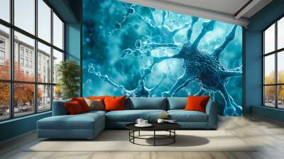 Neural Complexity: Brain Cells and Neurons, Detailed Medical Illustration, Blue Science and Neurology Concept Wall mural