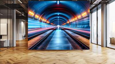 Speed and light converge in a futuristic tunnel, capturing the essence of modern transportation and urban movement Wall mural