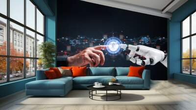 Ai chatGPT is bot to smart and Hitech to communicate with human. Ai connection to global cyber network to chat gpt concept. new technology in future can support all businesses to online in cyberspace Wall mural