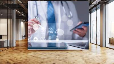 home care, A healthcare professional utilizes digital tools to enhance patient care, integrating technology for better diagnostics and treatment outcomes, showcasing the future of medical practice Wall mural