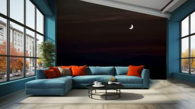 See the Islamic moon in the night sky. Evening sky and the vastness in the dark are beautiful twinkling stars. The crescent moon concept, the symbol of Islam, begins the month of Ramadan, eid al fitr Wall mural