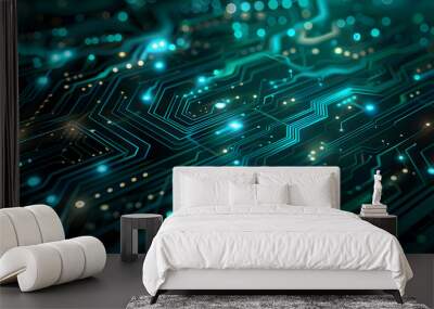 Abstract blue circuit board modern technology circuit board texture background, generative ai Wall mural