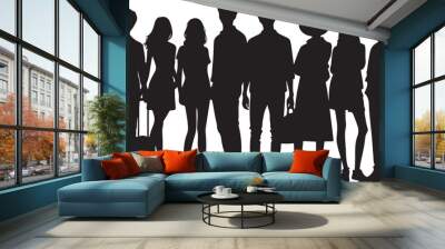 Vector silhouette icon of people, team, family. A symbol of the unity of different groups of people, vector black color silhouette Wall mural