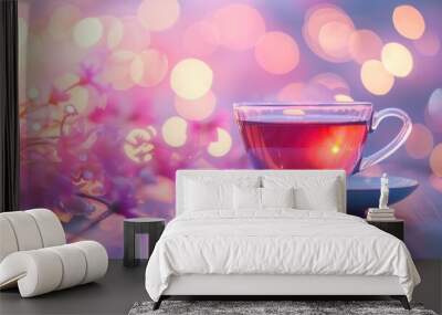 A cup of tea on bokeh background Wall mural