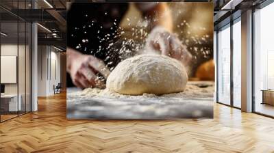 Chef making baking bread Wall mural