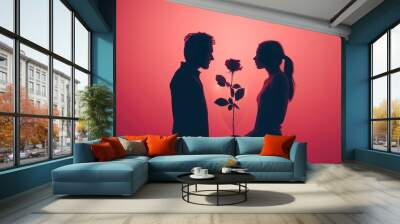 girlfriend and boyfriend with red rose Valentine concept Wall mural