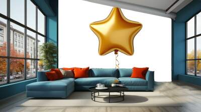 Gold foil balloon. Golden helium balloon star isolated on transparent background Wall mural