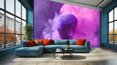 Makeup Brush with Pink and Purple Powder Explosion Wall mural