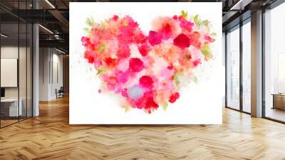 Flowers in Shape of Heart.  Love Symbol in Red Colors on White Background  Wall mural