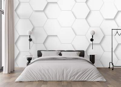 3d Hexagonal structure futuristic white background and Embossed Hexagon , honeycomb white Background ,light and shadow ,Vector.	
 Wall mural