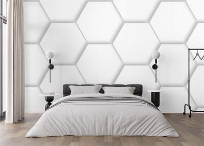 Abstract pattern with hexagonal white and gray technology line paper background. Hexagonal 3d vector grid tile and mosaic structure mess cell. white and gray hexagon honeycomb geometric copy space. Wall mural