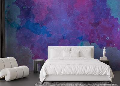 abstract watercolor background Deep dark violet neon lights watercolor background. Paper textured aquarelle canvas for creative design with scratches. Abstract cosmic purple ink texture water color pa Wall mural