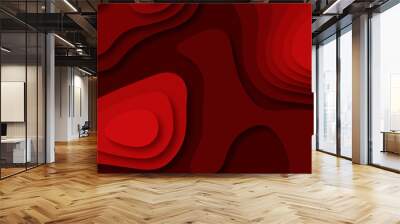 Luxury red abstract papercut background with 3d geometry circles and lines, abstract layout design for brochure and flyer, Paper art vector illustration, Papercut multi layers 3D dark red. Wall mural