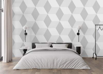 Seamless white and gray pattern Abstract cubes geometric tile and mosaic wall or grid backdrop hexagon technology. white and gray geometric block cube structure backdrop grid triangle background. Wall mural