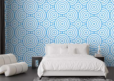 Vector overlapping Pattern Minimal diamond geometric blue color spiral line waves abstract wave line. seamless blue tile stripe overlap creative retro circle line fabric pattern white background. Wall mural