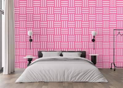 Vector Overlapping Pattern Minimal diamond geometric digital wave backdrop abstract wave square background. pink line seamless tile stripe overlap creative retro square pattern white background. Wall mural