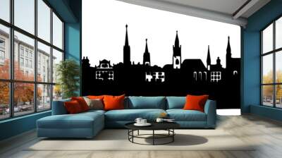 Black vector silhouette of the skyline of Munich Wall mural