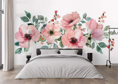 pink wreaths water color flower bouquet Wall mural