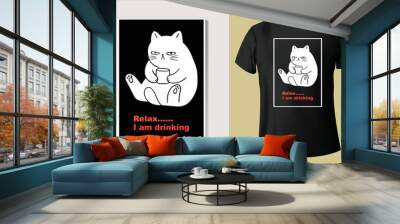 Cute pet  like cat and dog related tee-shirt design Wall mural