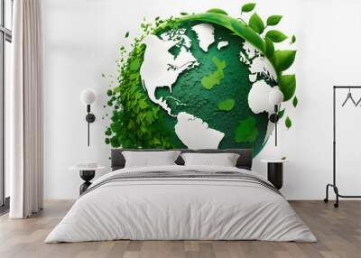 Earth day concept. Illustration of the green planet earth on a white background. - AI Generative Wall mural