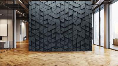 Polished, Semigloss Wall background with tiles. Triangular, tile Wallpaper with 3D, Black blocks. 3D Render- Ai generative Wall mural